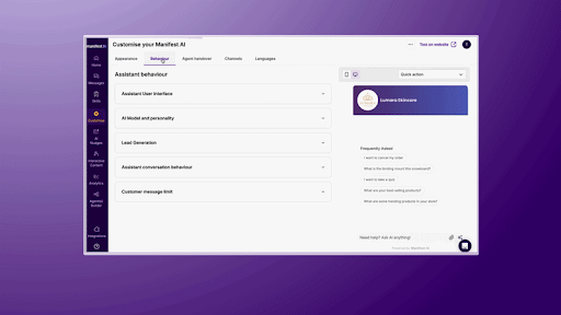 Manifest AI Ecommerce Chatbot